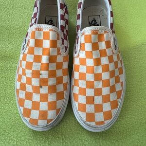 Vans Checkerboard Slip-On Shoes - Orange and White
